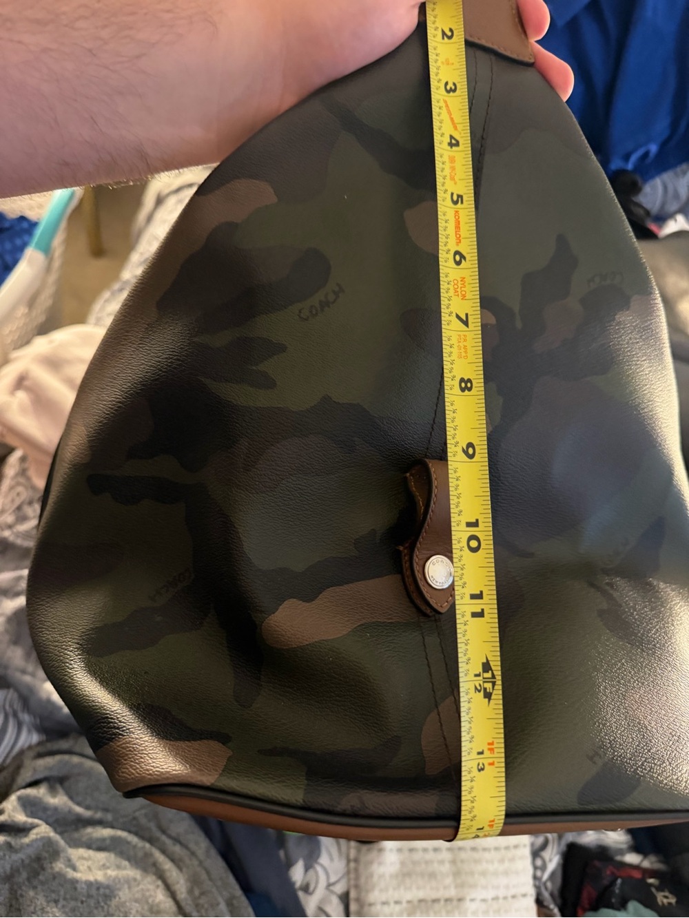 Coach Camouflage Duffel with Brown Leather Trim and Black Strap - Picture 8 of 9